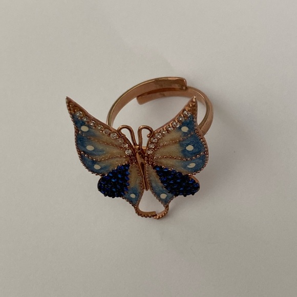 925 Silver ring blue butterfly sapphire cz rose gold plated - Picture 4 of 4